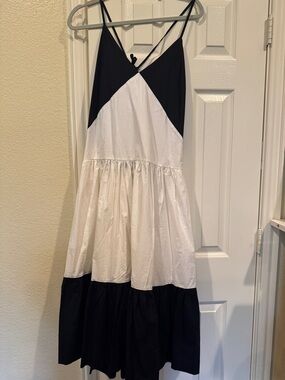 Banana Republic Black and White Tiered Spaghetti-Strap Dress